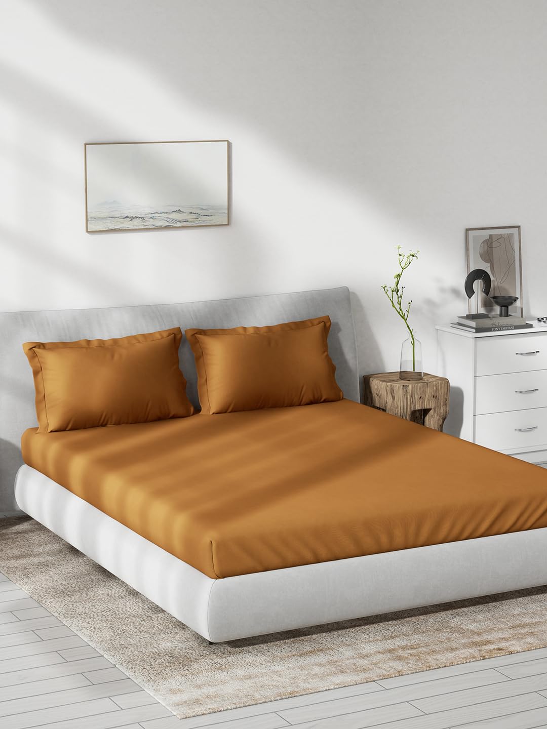 DDECOR - Spectrum Collection 100% Cotton Plain & Texture Pattern 180TC King Fitted Sheet|180 CM X 198 CM| - Orange