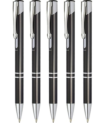 UJJi Gloss Grey Color Retractable Pack of 5pcs (Blue Ink) Ball Pen