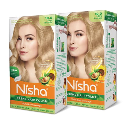 Nisha Creme Hair Color Ultra Blonde 150g Pack of 2, Permanent Hair Colour for Women & Men, Long Lasting Hair Color