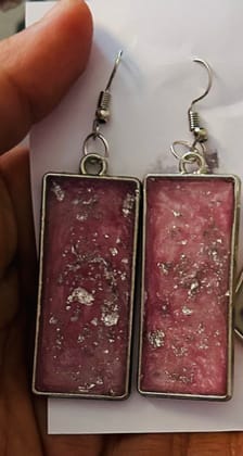 Resin rectangle pink earrings