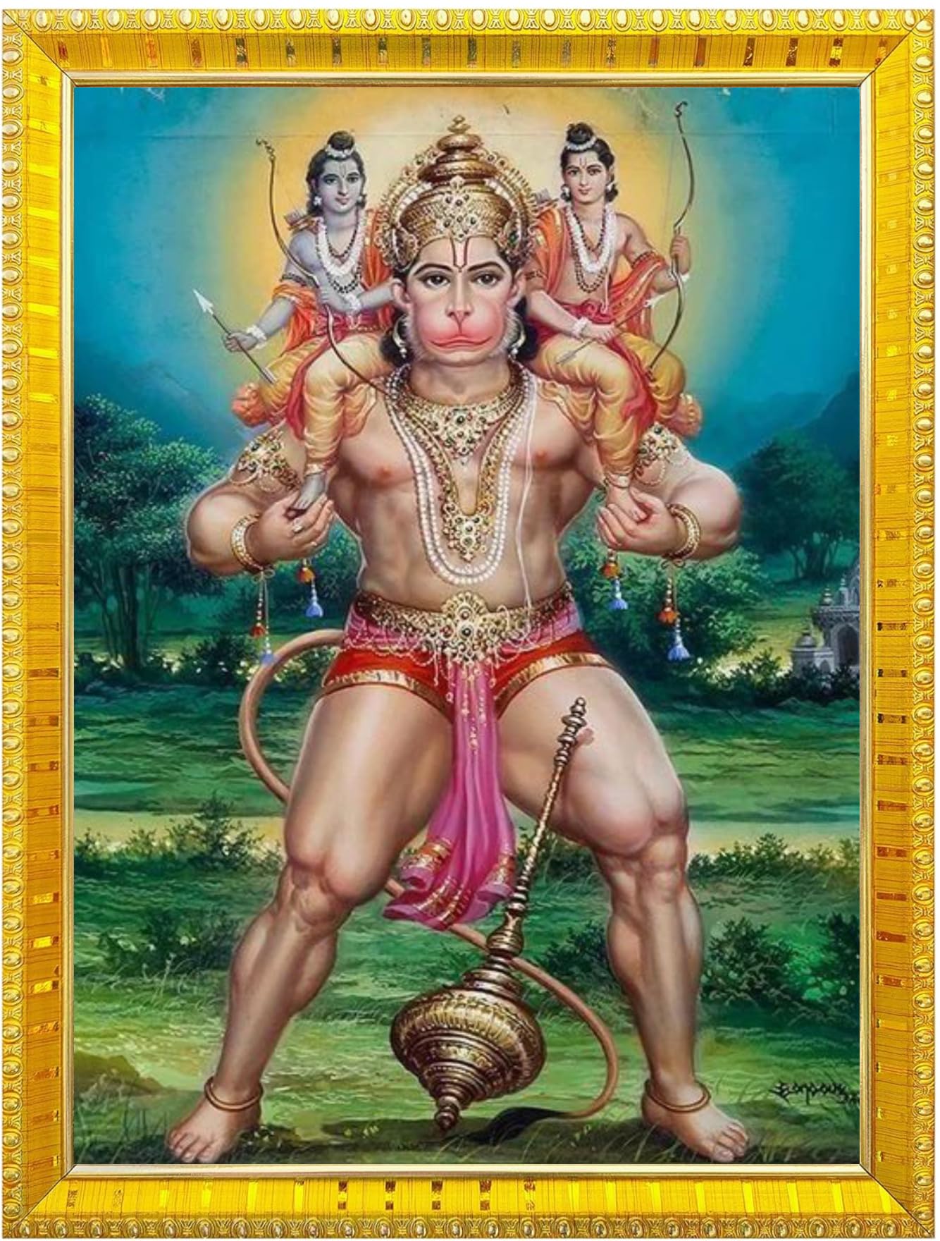 NOKKES Hanuman Bajrangbali Hanumanji Maruti Golden 5X7 Inch Photo Frame_AQW43