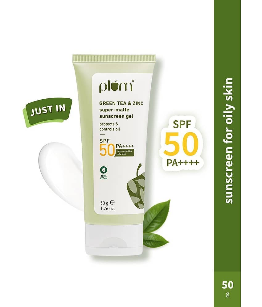 Plum Sunscreen - SPF 50 PA++++ Green Tea & Zinc Super-Matte SPF 50 Sunscreen Gel | For Oily Skin | (50 g)