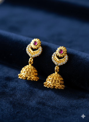 Mishti Creations Gold Colour Plated Floral Stud Traditional Jhumka Earrings for Women