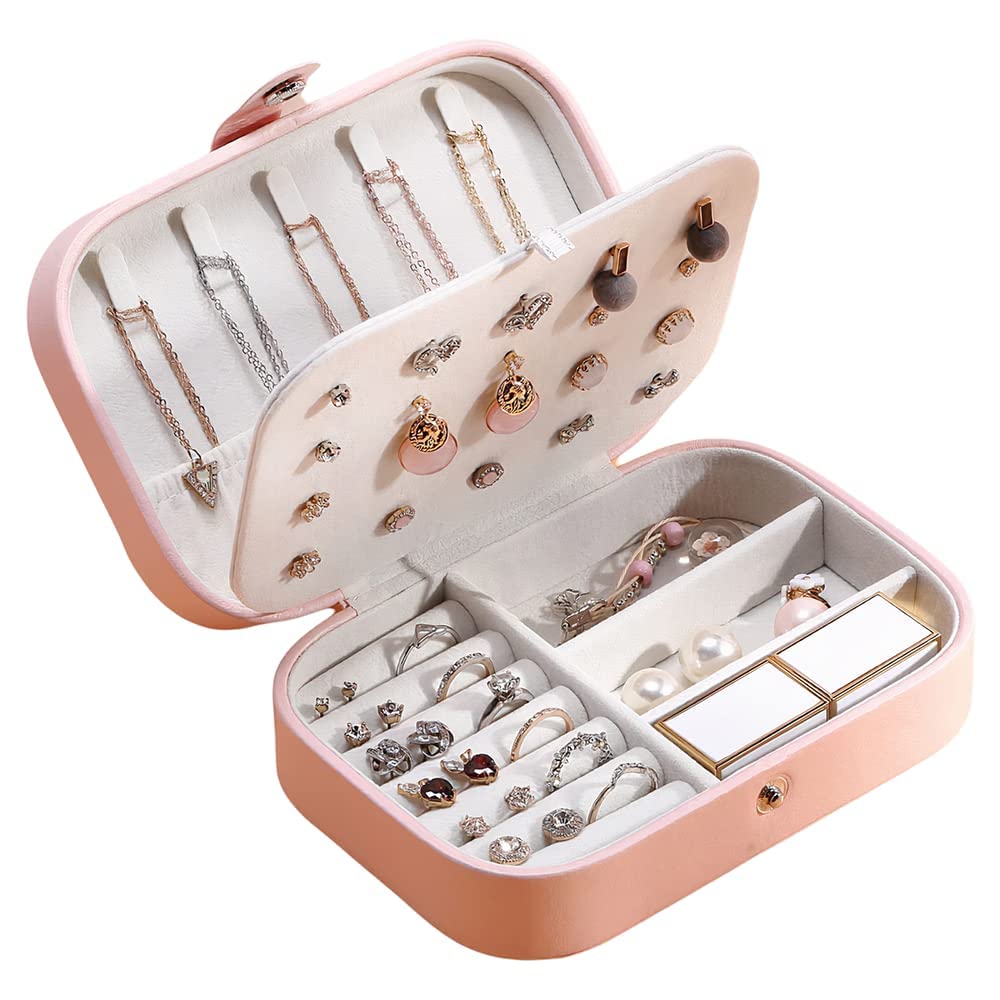 Jewellery Organiser PU Leather Zipper Portable Storage Box Case with Dividers Container for Rings, Earrings, Necklace Home Organizer,