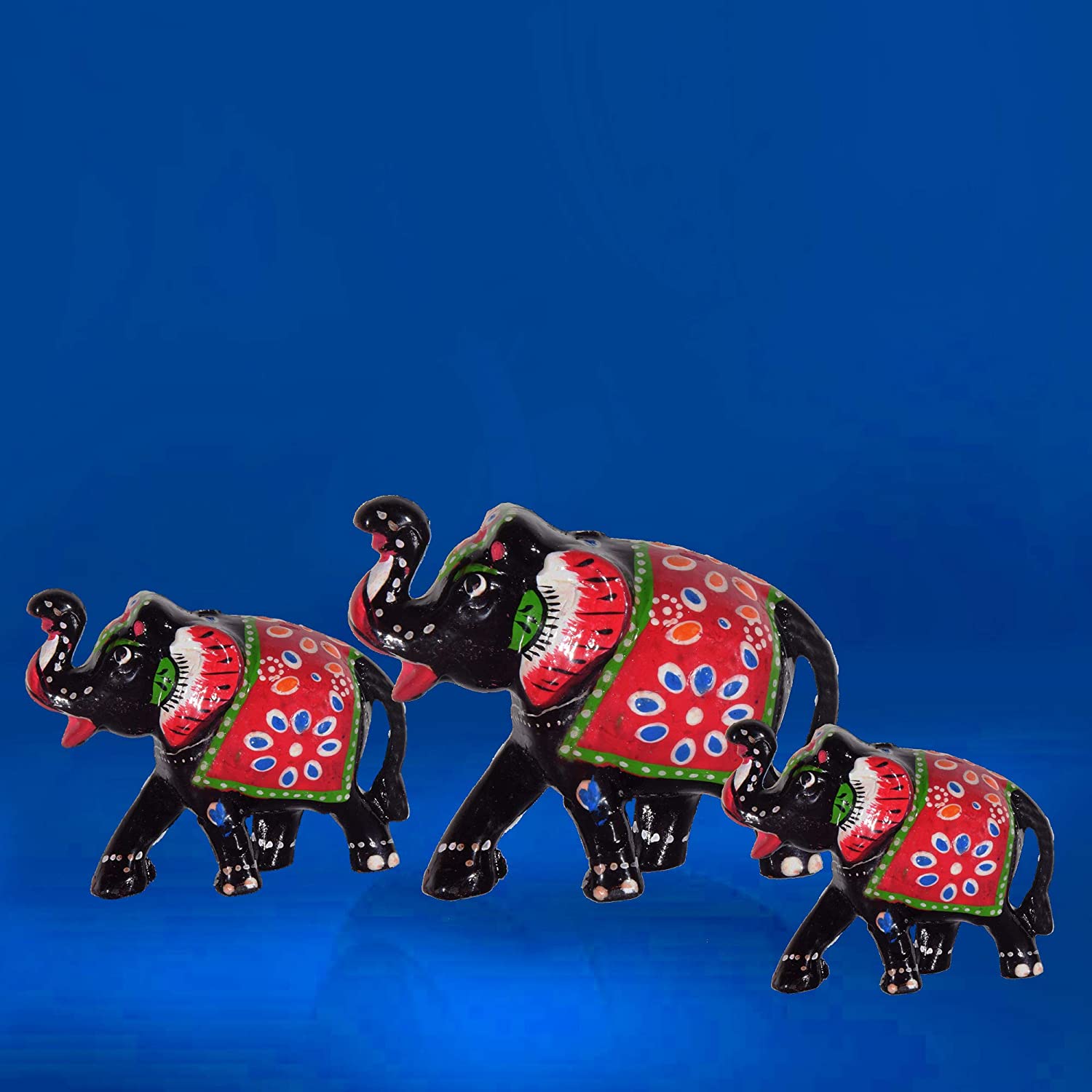 DreamKraft Paper Mache Elephant Showpiece, Standard, Black, 3 Piece