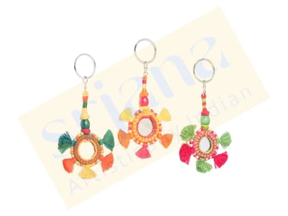 Srjana Thread and Bead Tassel Keychain with Mirror 1pc