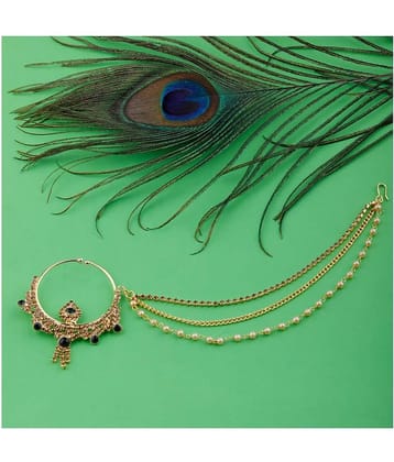 Silver Shine Traditional Gold Plated Bottle Green Stone Diamond Studded Designer Wedding Nose Ring  for Girls And Women Jewellery