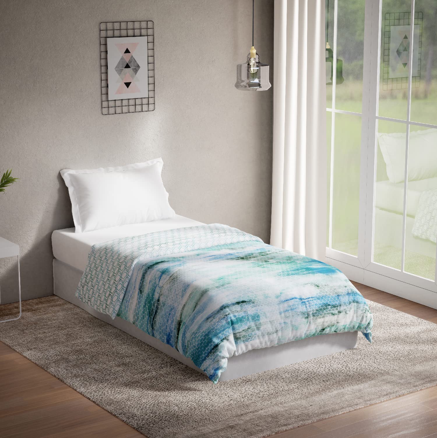 DDECOR - Optima Collection 100% Cotton Abstract Pattern 136TC Single Quilt|152 CM X 229 CM| - Turquoise