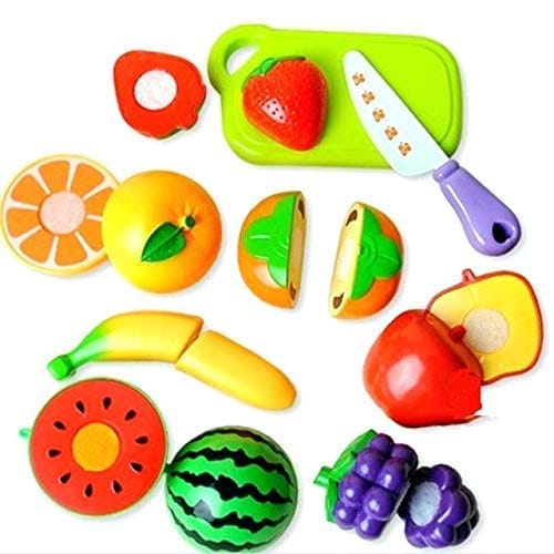 Nawani Realistic Sliceable 7 Pic Fruits 1 Knife and Cutting Try Play Toy Set, Can Be Cut in 2 Parts, Assorted