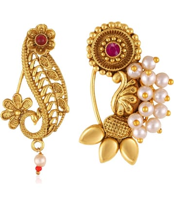 Vivastri's Premium Gucchedar Maharashtrian/Peackock Styled Nosepin Combo Set Of 2 For Ladies-VIVA1095-1172NTH-Press-Red
