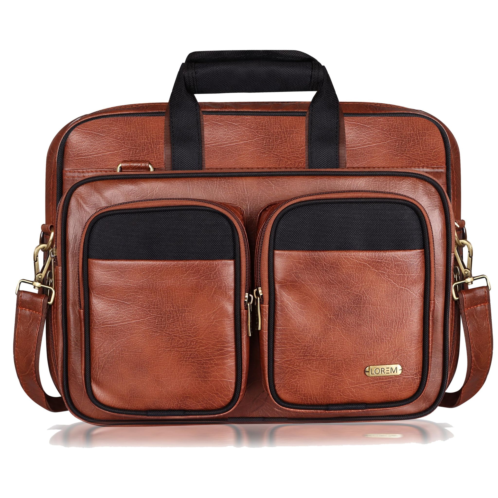 LOREM Tan & Black Color Faux Leather 28L Laptop Messenger Bag For Men BG93