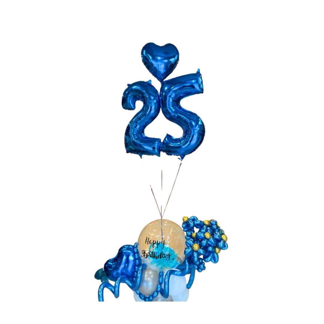 Happy 25th Birthday Metallic Blue Balloon Bouquet
