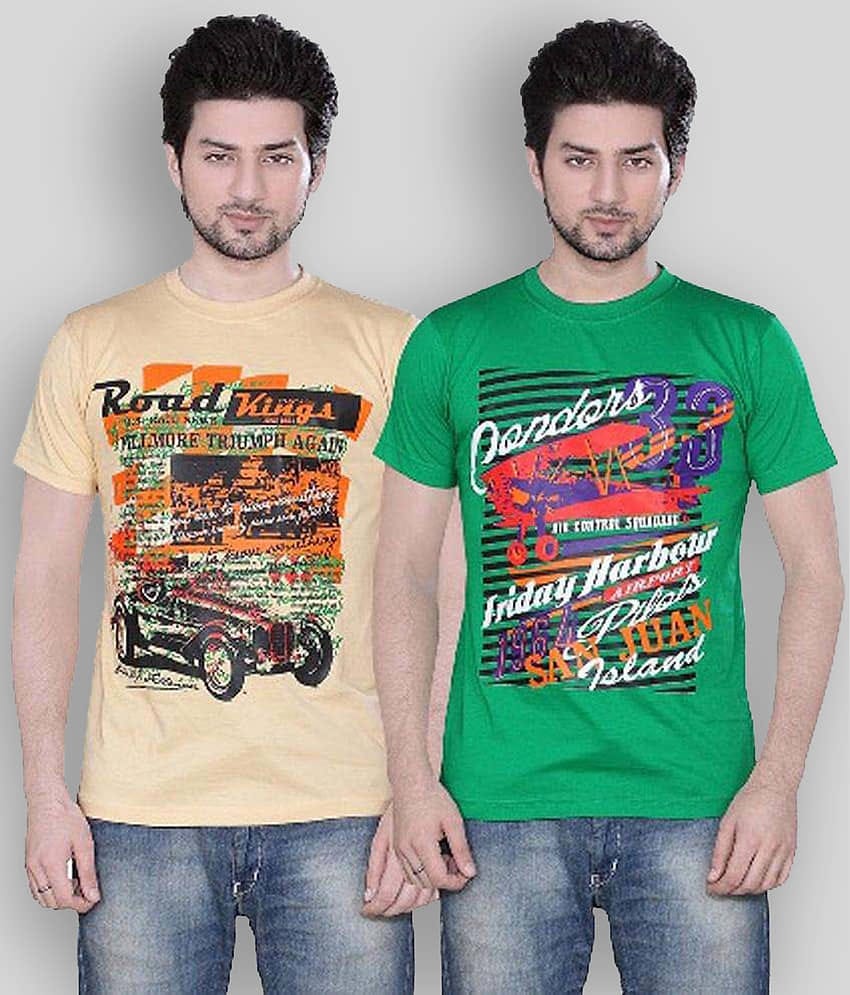 Zebu Pack of 2 Cotton Regular Fit Men's T-Shirt ( Multicolor )