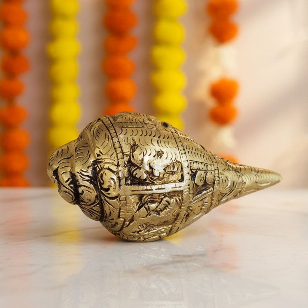 Brass Shankh Idol Statue | Sacred Conch Religious Showpiece, Height : 2 Inch (BSMAS1863 C)