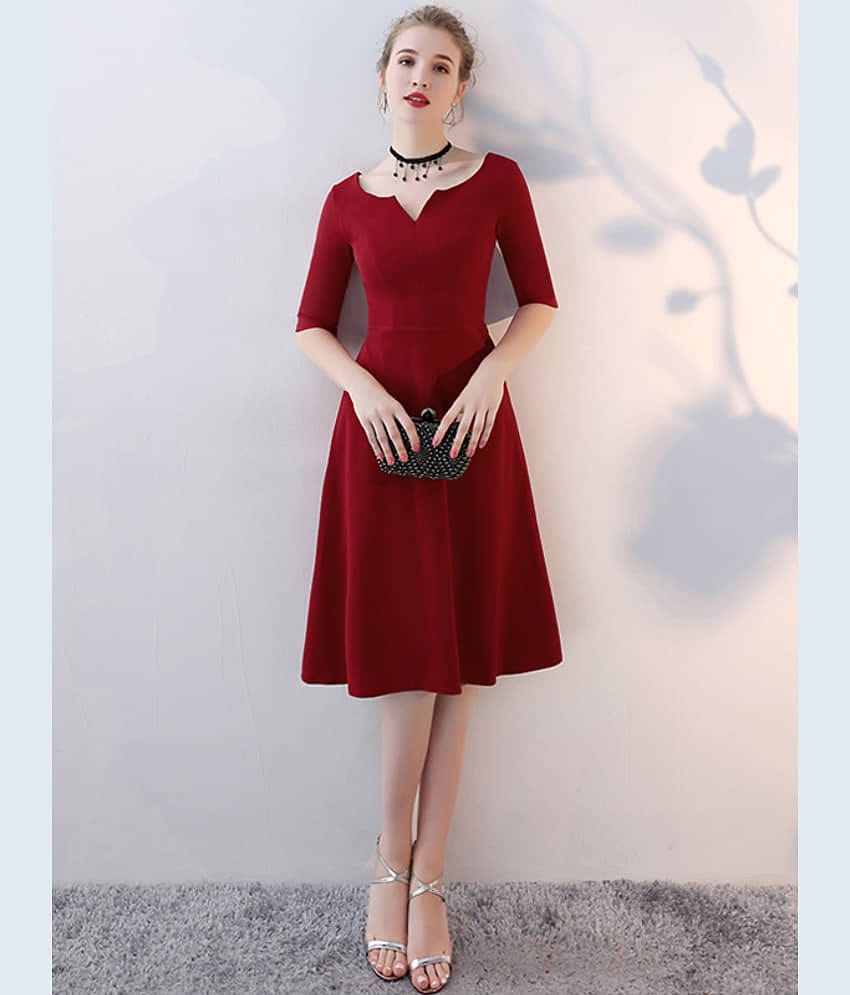 vivient Women Cotton Blend Solid Fit & Flare Dress ( Red )
