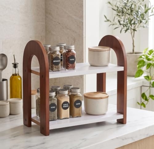 2 Tier Wooden Kitchen Counter Organizer Rack