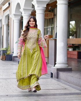 Party Wear Designer Salwar Suit Set With Real Mirror Work