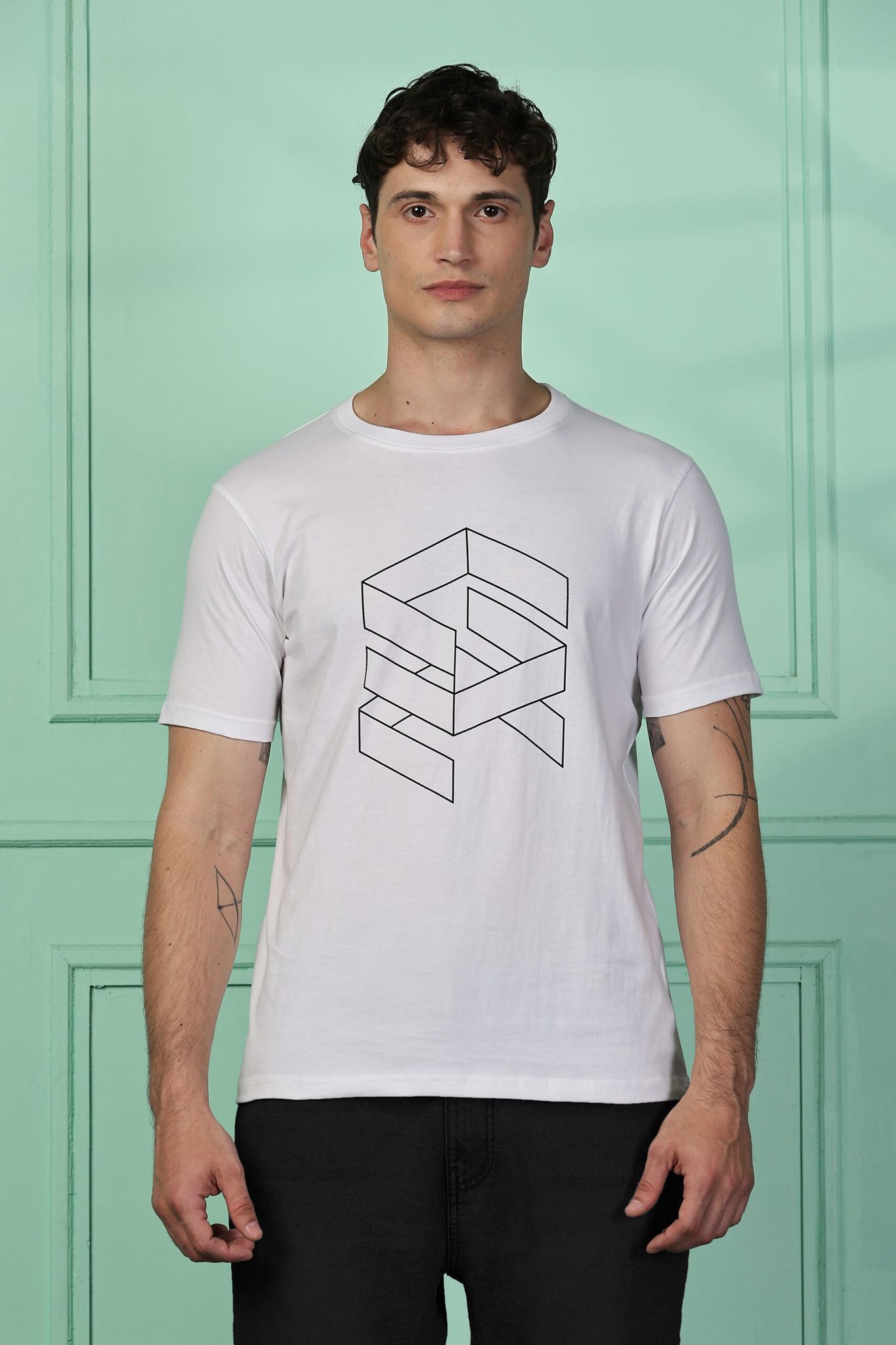 Cotton White Geoblock T-Shirt