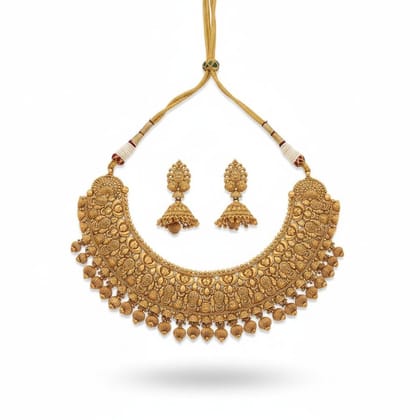 Traditional Gold-Toned Necklace and Jhumka Earring Jewellery Set