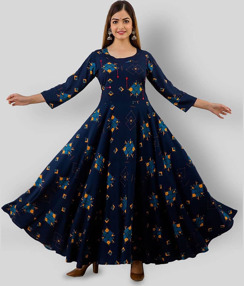 Lee Moda Pack of 1 Rayon Printed Flared Women's Kurti - ( Blue )