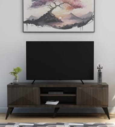 Eros Furniture Bangali Mango Engineered Wood TV Unit with Open Shelves and Concealed Storage