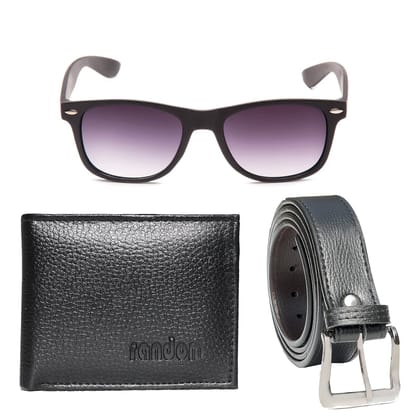 Random Mens Artificial Leather Belt, Black Wallet and Black Sunglass Combo for Mens Stylish