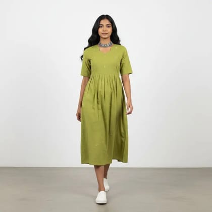 Parrot Green Mangalagiri South Cotton Kurti with Gold Buttas Parrot Green Mangalagiri South Cotton Kurti with Gold Buttas
