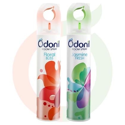 Odonil Room Air Freshener Spray - 440ml Combo (Pack of 2, 220ml each) | Floral Bliss & Jasmine Fresh | Nature Inspired Fragrance for Bathroom, Living room & Office | Long Lasting Fragrance