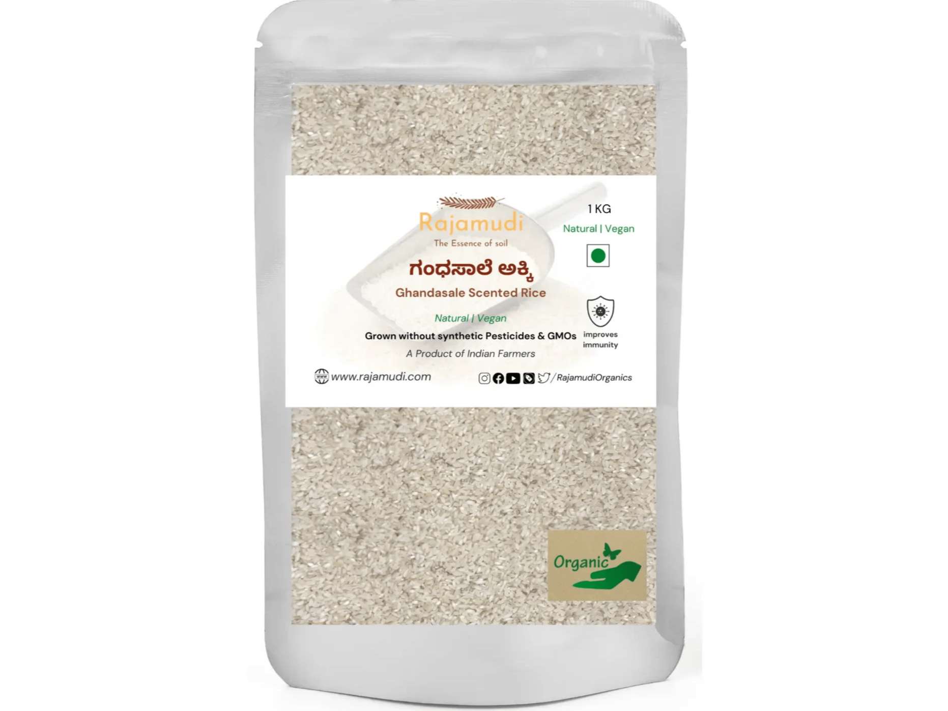 Rajamudi Organics Authentic Organic Ghandhasale Rice  - 1 Kilogram