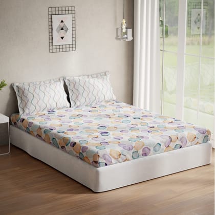 DDECOR - Optima Collection 100% Cotton Abstract Pattern 136TC Queen Bedsheet |224 CM X 254 CM| with 2 Pillow Covers - Blue