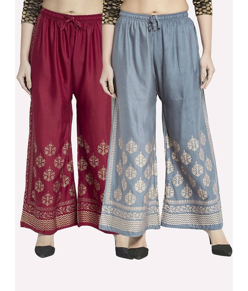 OMAYA - Grey Rayon Flared Women's Palazzos ( Pack of 2 )