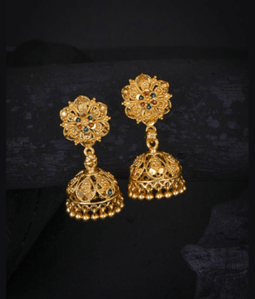 LUV FASHION Golden Jhumki Earrings ( Pack of 1 )