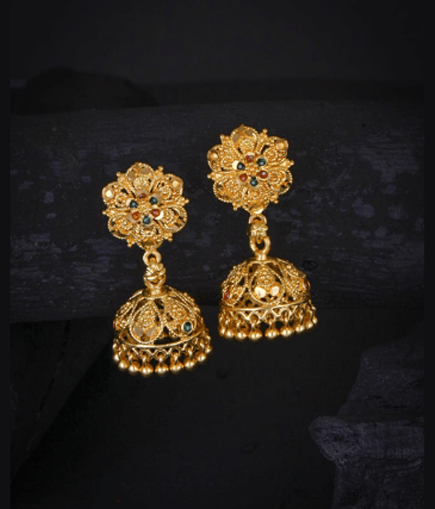 LUV FASHION Golden Jhumki Earrings ( Pack of 1 )