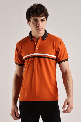 Polyester Orange Striped Polo Polyester Orange Striped Polo