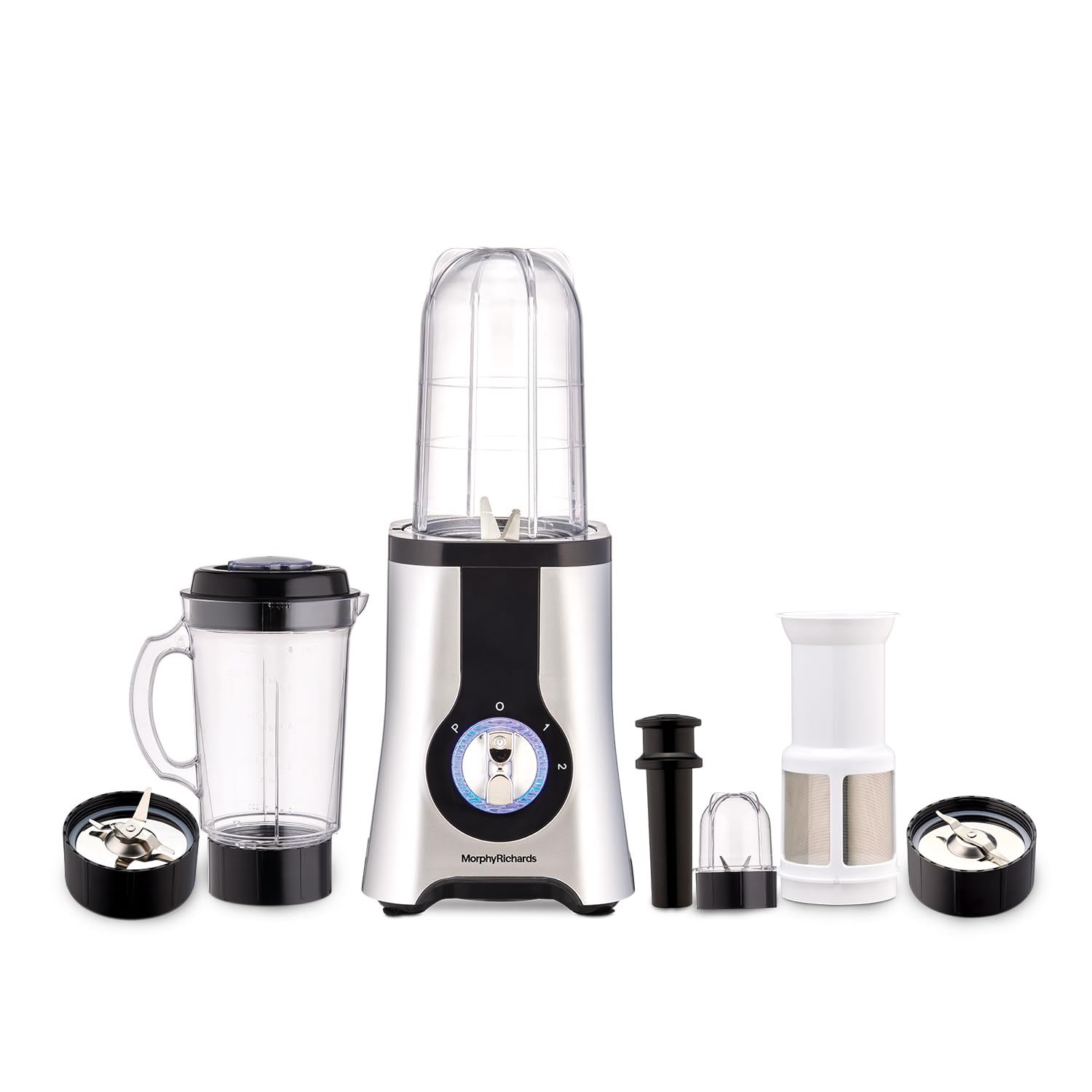 Morphy Richards 4-in-1 BlendMaster Table Blender 400W | Multifunctional: Grind, Crush, Chop & Extract |SS Blades | 4 Jars | 24,000 RPM High-Speed | 2-Speed + Pulse Mode | 2-Yr Warranty【Silver & Black】 Morphy Richards 4-in-1 BlendMaster Table Blender 400W