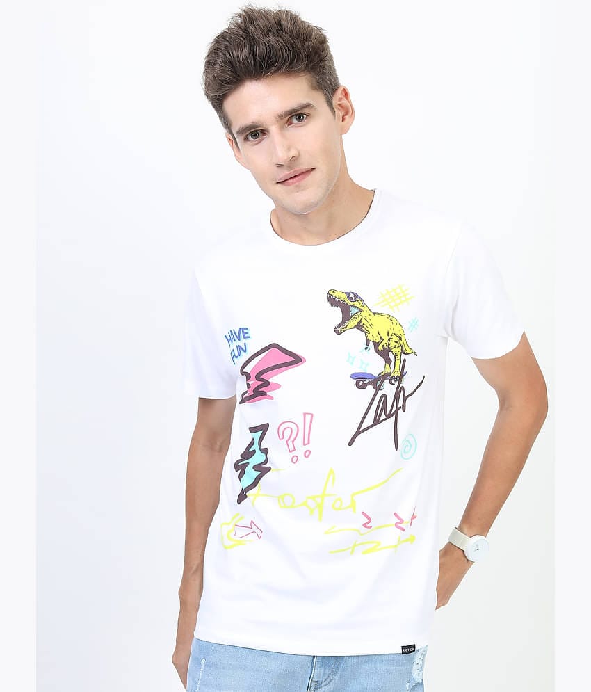 Ketch Pack of 1 100% Cotton Slim Fit Men's T-Shirt ( White )