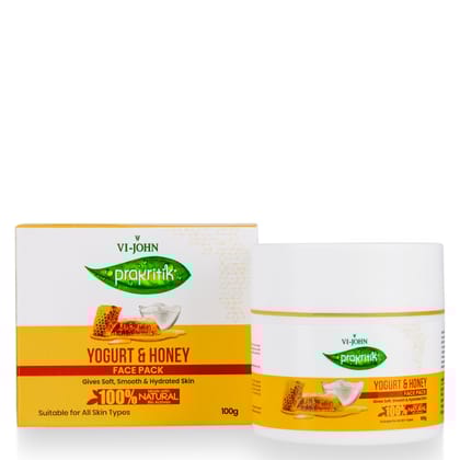 VI-JOHN Prakritik Yogurt & Honey Face Pack for Men & Women | 100g | Soft, Smooth, & Hydrated Skin | 100% Natural Bio Actives | Cruelty-free | Paraben Free | Vegan | Dermatologist Approved | All Skin Types