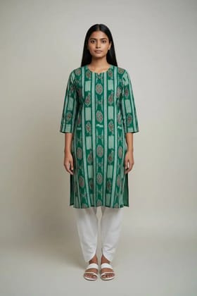Sambalpuri Bandha Cotton Kurti in Green, Handwoven Ikat Sambalpuri Bandha Cotton Kurti in Green, Handwoven Ikat