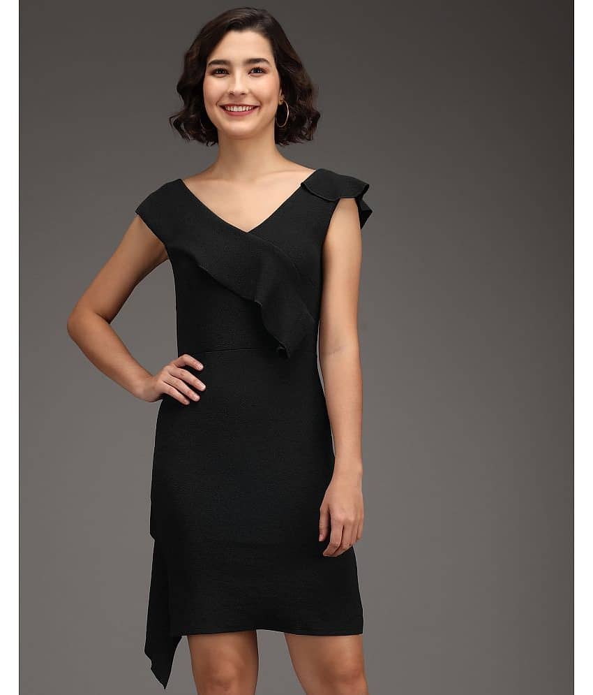 Addyvero Women Cotton Blend Solid Bodycon Dress ( Black )