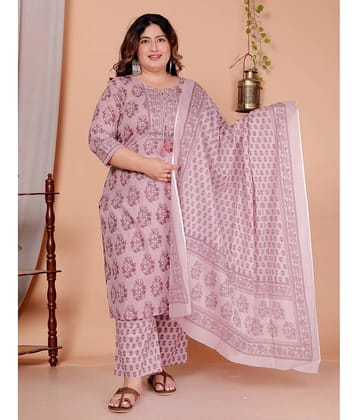 Avnii Women Cotton Printed Straight Kurti With Pants ( Pink )