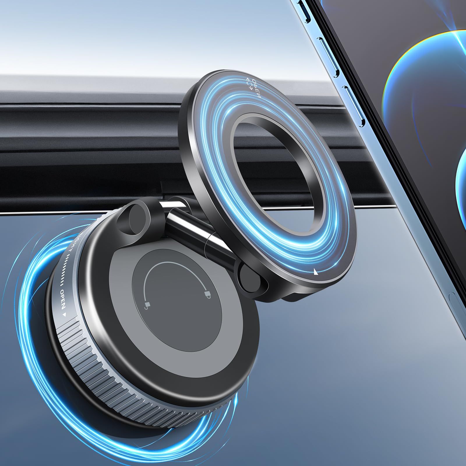 GALUNDGE 2025 Upgraded Vacuum Magnetic Smartphones Holder Stand, for Magsafe Suction Cup Car Phone Mount, 360° Adjustable, Foldable for All Car & All Cellphones & Gym/Mirror/Kitchen/Smooth Surface GALUNDGE 2025 Upgraded Vacuum Magnetic Smartphones Holder