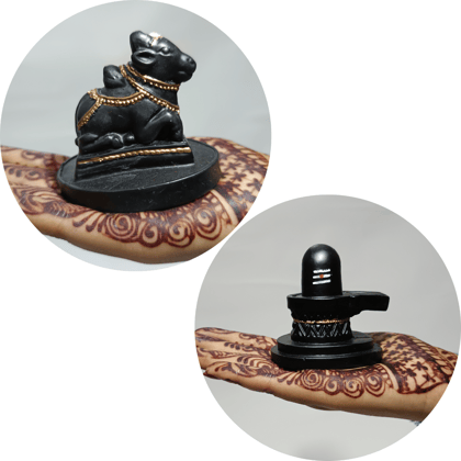 Hand-Painted Marble Shivling and Nandi Idol | 3 inches | 2 inches