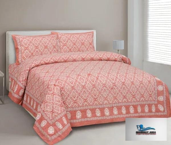 3001-Hometrade India-Standard King Size (90*108 Inches)-Pure Cotton Jaipuri Double Bedsheet With Matching Pillow Cover