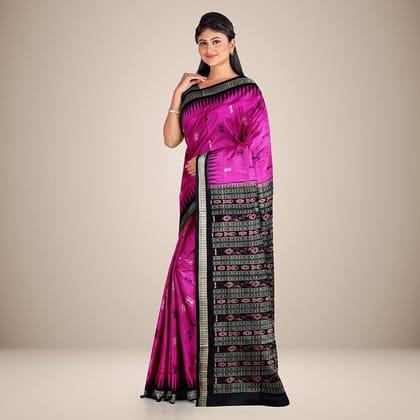 Tribal Design Bandha Anchal Bomkai Silk Saree