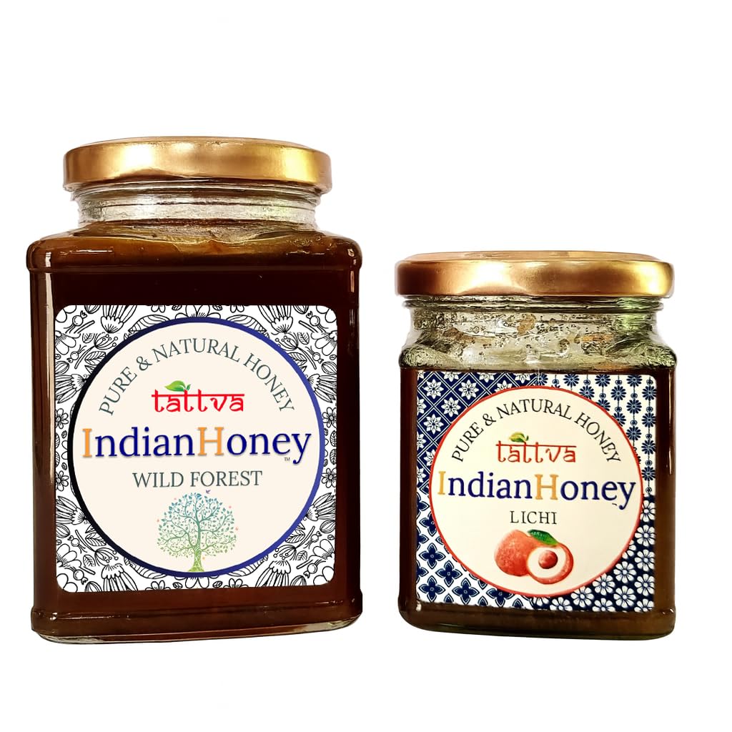 IndianHoney Wild Forest Honey & Buttery & Cognitive-Boosting Litchi Honey Combo Pack (500gm & 230gm) Wild Forest & Litchi