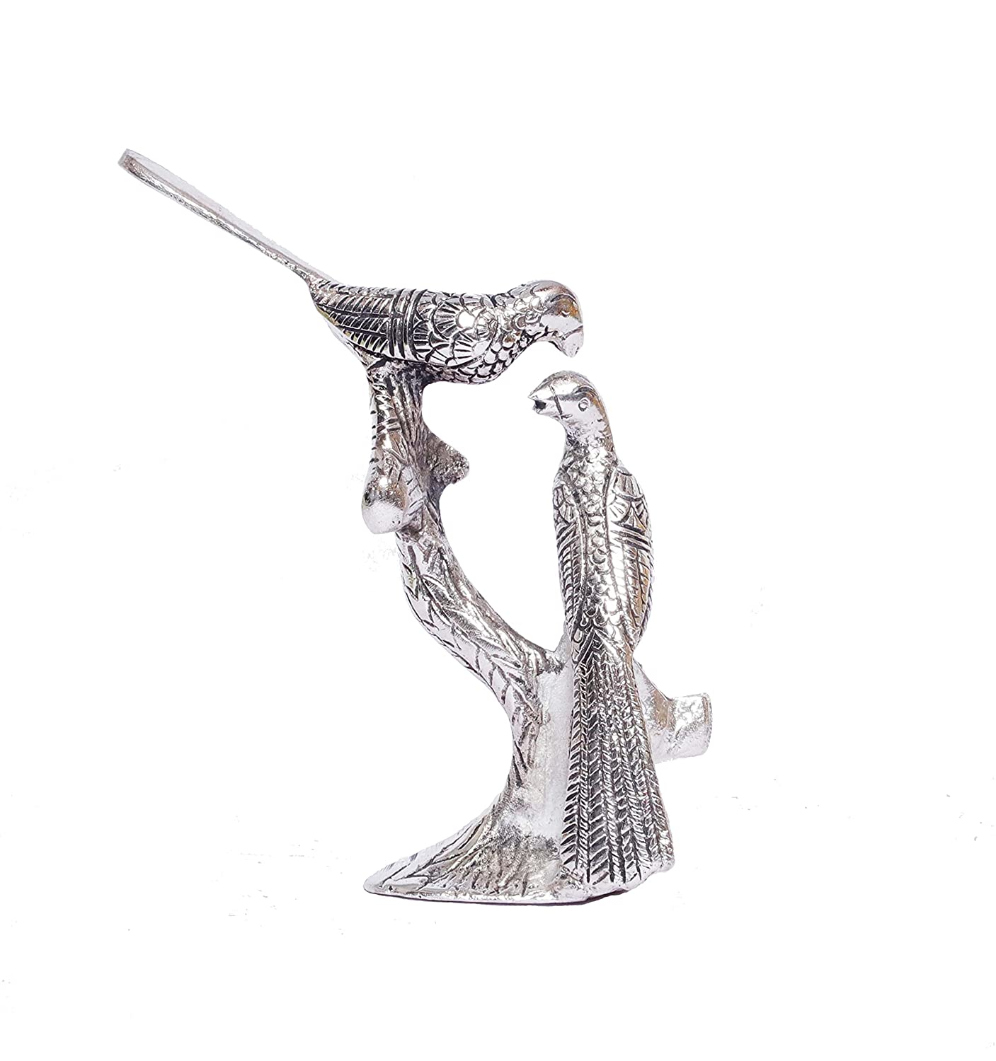 DreamKraft Kissing Love Birds Couple Sitting on Tree Branch for Home Decor, Showpiece Figurines (Silver Color, 13x5x17 cm)