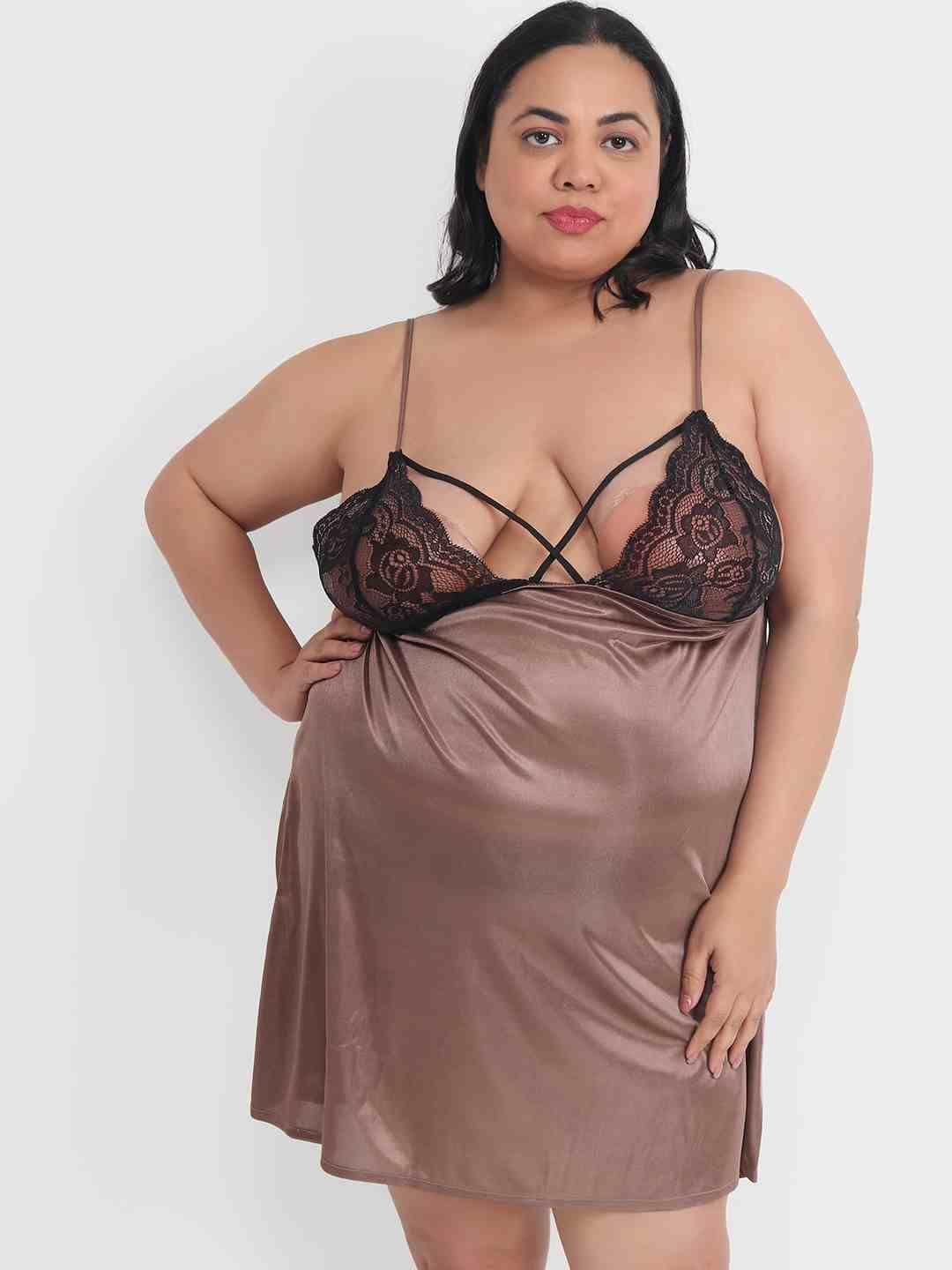Klamotten Women's Plus Size Sexy Babydoll Dress With Lace for Honeymoon BB39Bm