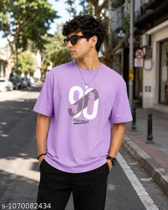 Men Lavender Graphic Printed Oversized Round Neck T-Shirt