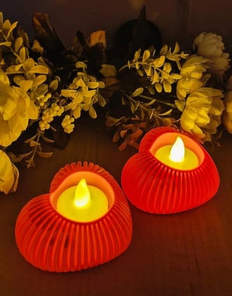 Heart Shaped LED Tea Light Holder Set of 2 (RED)