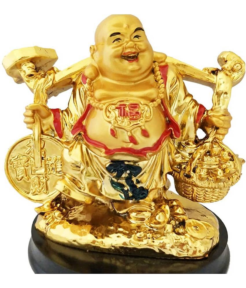 9X TASHAN Happy Man Laughing Buddha Holding Wealth Coin and Ingots Statue For Attracting Money Prosperity